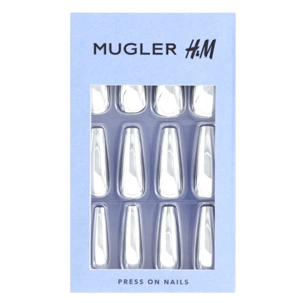 H&M Mugler SILVER Coffin-shaped Press-on Nails